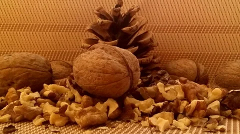 Walnut on brown background with cone Stock-Footage 58754581