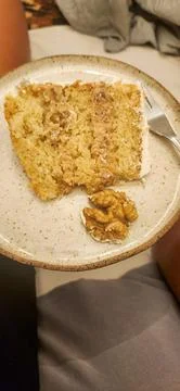 Walnut cake filled with dulce de leche. Stock Photos