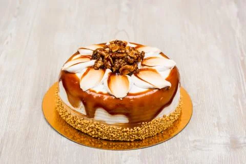 The walnut cake on the table Stock Photos