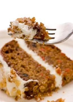 Walnut Carrot Cake On A Fork Stock Photos