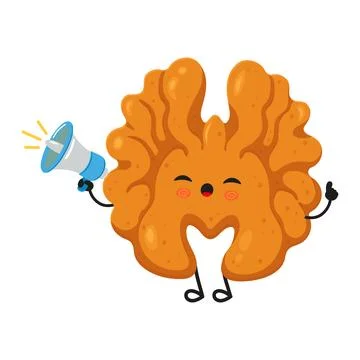 Walnut character holding megaphone announcing healthy nutrition Stock Illustration