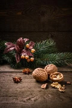 Walnut Christmas Background Stock Photos
