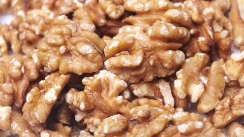 Walnut close up. Walnut kernels rotating Video stock 218388827