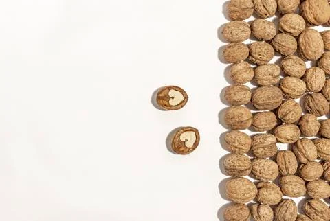 Walnut close on white table background use Stock Photos