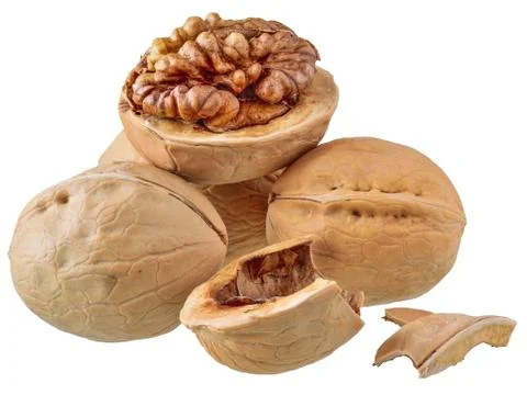Walnut crack close up isolated Stock Photos