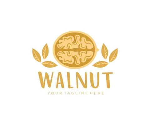 Walnut, cracked walnut, walnuts kernels, logo design Stock Illustration
