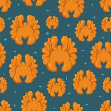 Walnut halves creating seamless healthy food pattern Illustrazione stock
