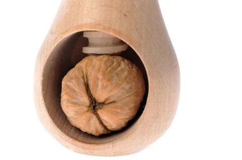 Walnut inserted into nutcracker Stock Photos