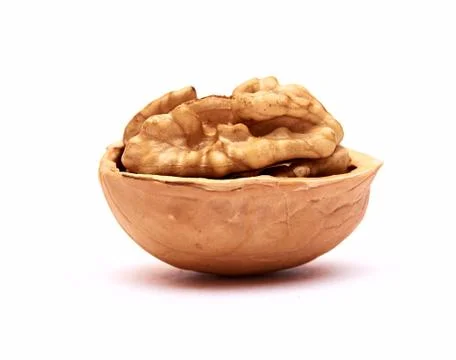 Walnut on an isolated white background. Close up. Macro. Stock Photos