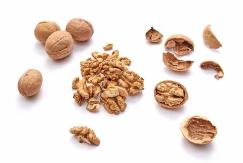 Walnut on an isolated white background. Close up. Macro. Foto stock