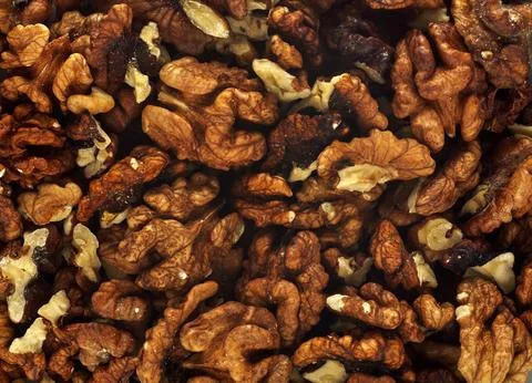 Walnut Kernel Background with Shelled Nuts Close Up Food Texture Stock Photos