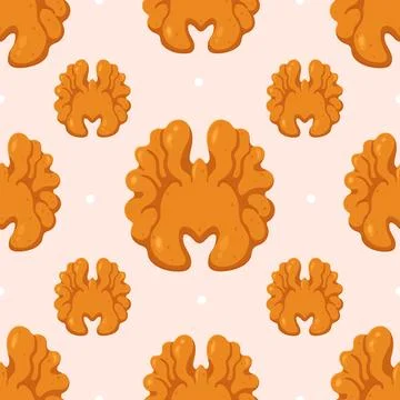 Walnut kernel seamless pattern on light background Illustrazione stock