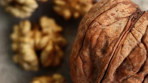 Walnut Kernels on Cloth Background. Beautiful Nuts Background Stock Footage 59086841