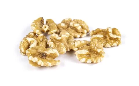 Walnut kernels isolated on white background. Stock Photos