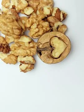 Walnut kernels pile top view Stock Photos