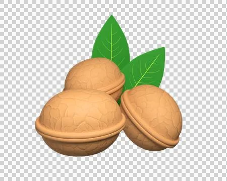Walnut with leaves. 3d rendering Stock Illustration