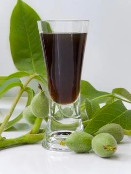 Walnut liqueur Stock Photos