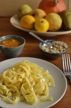 Walnut noodles with jam Stock Photos