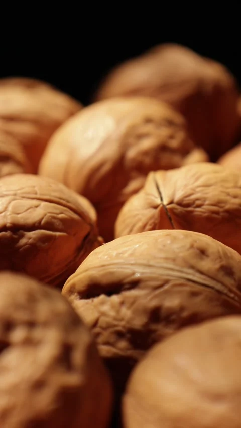 Walnut nut food on black background Stock Footage 302534043