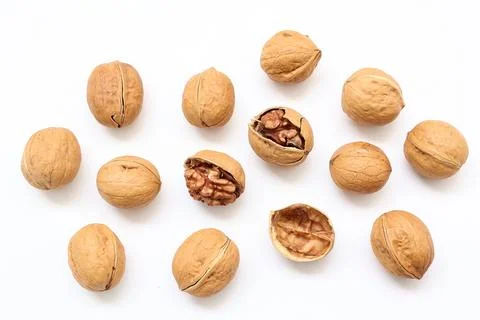 Walnut nut isolated on white background Stockfoto's