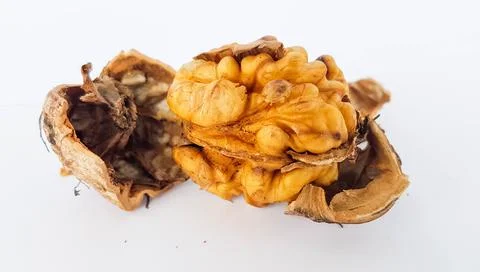 Walnut nuts without shell isolated food background Foto stock