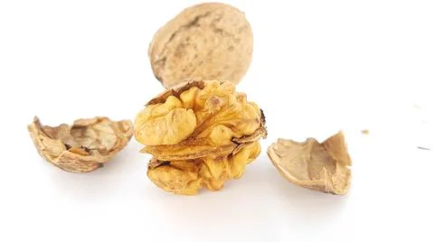 Walnut nuts without shell isolated food background Stock Photos