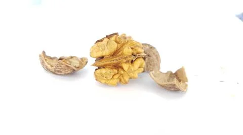 Walnut nuts without shell isolated food background Stock Photos