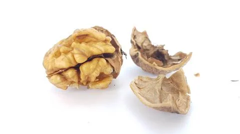 Walnut nuts without shell isolated food background Stock Photos