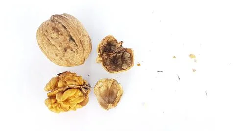 Walnut nuts without shell isolated food background Stock Photos