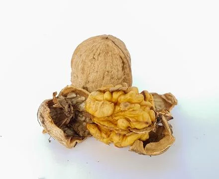 Walnut nuts without shell isolated food background Stock Photos