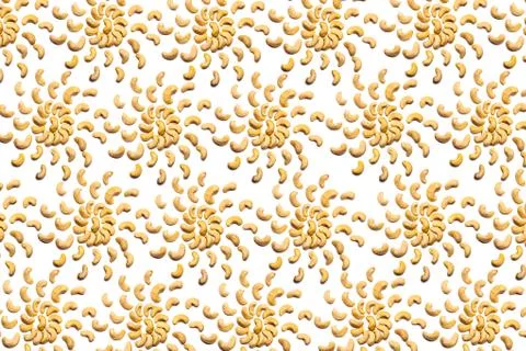 The Walnut Pattern - Cashews on a white background in the shape of a circle.  Foto stock