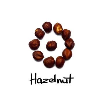 Walnut pattern - hazelnuts on a white background in the form of a circle. Con Foto stock