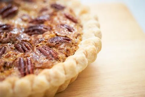 Walnut pie close-up, a piece of walnut pie Stock Photos