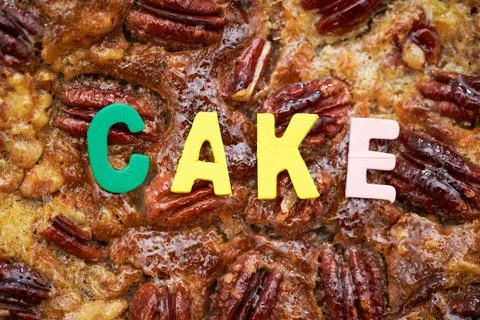 Walnut pie close-up, a piece of walnut pie Stock Photos