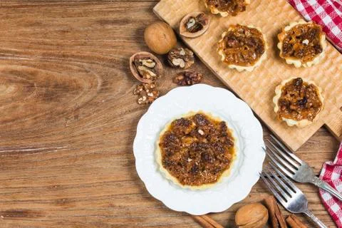 The walnut pie is on the table Stock Photos