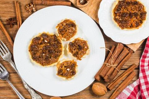 The walnut pie is on the table Stock Photos