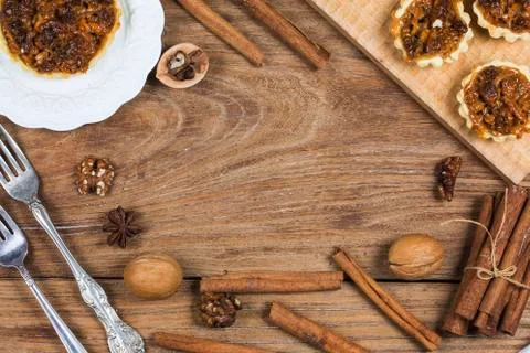 The walnut pie is on the table Stock Photos