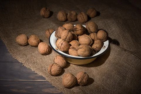 Walnut in a plate Stock Photos
