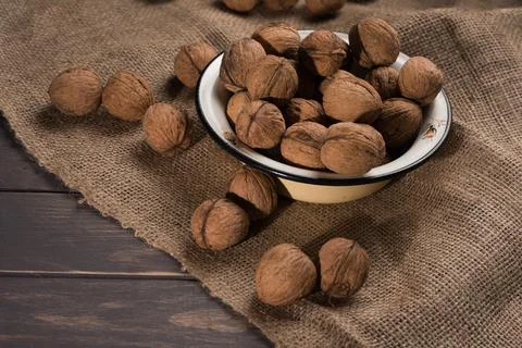 Walnut in a plate Stock Photos