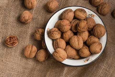 Walnut in a plate Stock Photos
