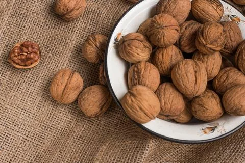 Walnut in a plate Stock Photos