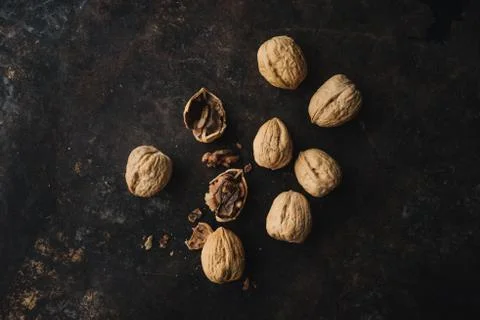 Walnut on rustic background Stock Photos