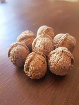 Walnut scene on a table Stock Photos