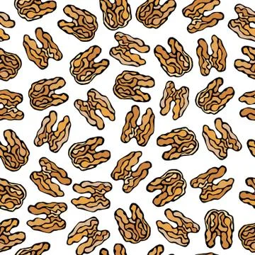 Walnut Seamless Endless Pattern. Whole Peeled Walnuts. Autumn or Fall Harvest Stock Illustration