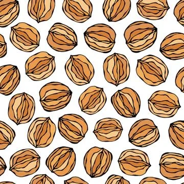 Walnut Seamless Endless Pattern. Whole and Peeled Walnuts. Autumn or Fall Har Stock Illustration