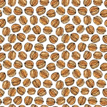Walnut Seamless Endless Pattern. Whole and Peeled Walnuts. Autumn or Fall Har Stock Illustration