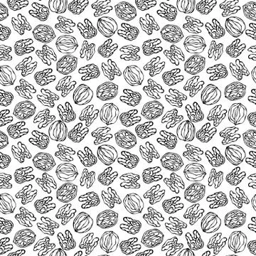 Walnut Seamless Endless Pattern. Whole and Peeled Walnuts. Autumn or Fall Har Stock Illustration