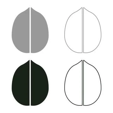 Walnut set icon grey black color vector illustration image solid fill outli.. Stock Illustration