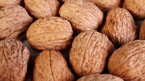 Walnut shell walnuts shells rotating texture pattern closeup footage Stock Footage 97237477
