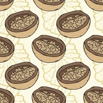 Walnut sketched pattern. Seamless texture background. Stock Illustration